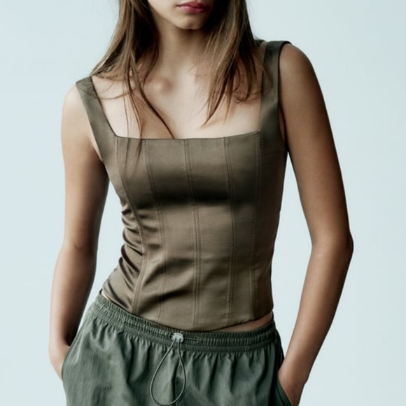 Zara Olive Green Crop Top - Picture 5 of 5